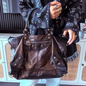 Balenciaga Dark Brown Leather Tote metallic rare color